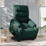 VidaXL Fotoliu rabatabil de masaj, cu ridicare, verde &icirc;nchis, textil