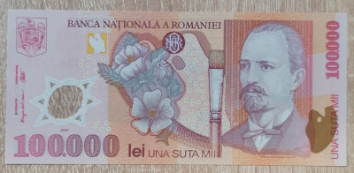 Romania, 100,000 Lei 2001, aproape necirculata, polimer, seria...73381 foto