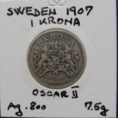Suedia 1 Krona 1907 - OSCAR II Argint (148)