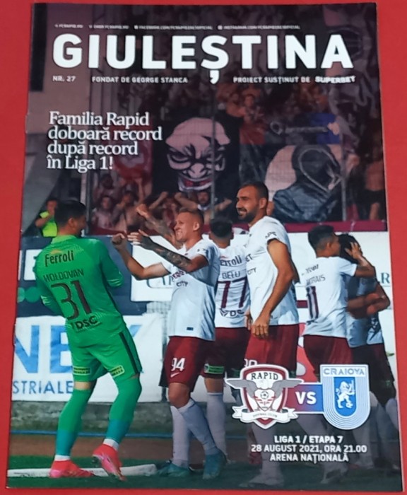 Program meci fotbal RAPID BUCURESTI - UNIVERSITATEA CRAIOVA (28.08.2021)