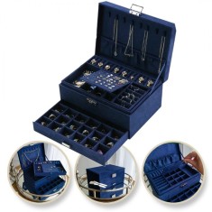 Cutie de bijuterii, caseta organizator albastru, multiple compartimente, Jollymag, PD119GRAN