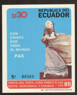 Ecuador 1985 - Vizita Papei, colita ndt neuzata foto