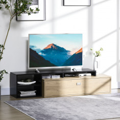 HOMCOM TV Comoda pentru televizoare de pana la 32"-65", suport TV cu rafturi de depozitare si dulap pentru camera de zi