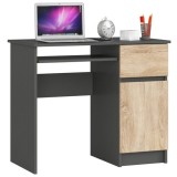 Birou calculator, placa laminata, 1 sertar, 1 dulap cu 2 rafturi, dreapta, gri si stejar Sonoma, 90x50x77 cm