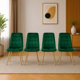 Cumpara ieftin Set 4 scaune bucatarie/living, Artool, Cieza, catifea verde, picioare metal auriu, 49x60x87 cm