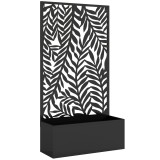 Outsunny Jardinieră cu protecție vizuală jardinieră cu spalier motive cu frunze tropicale 61 x 23 x 113 cm Negru | Aosom Romania