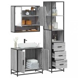 Set mobilier de baie, 3 piese, gri sonoma, lemn prelucrat