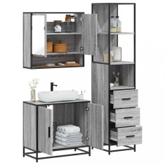 Set mobilier de baie, 3 piese, gri sonoma, lemn prelucrat foto