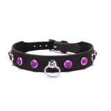 Zgarda Fetish, Devil Sticks, piele negra cu ornamente roz, 45 cm x 1,8 cm#