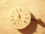 Mecanism de ceas de buzunar sec.XIX ,remontor cu cap aur - pt piese , d=3cm