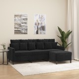 VidaXL Canapea cu 3 locuri și taburet, negru, 180 cm, catifea 3201112