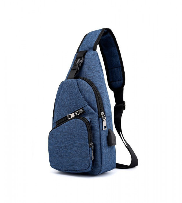 Geanta crossbody, umar sau piept cu port de incarcare USB-Culoare Albastru