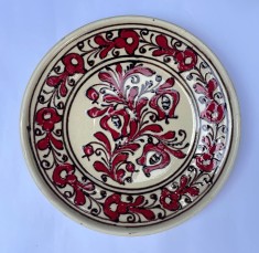 Farfurie din ceramica smaltuita, arta populara CORUND, anii 1980
