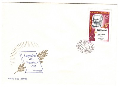 C12 - FDC Romania - 100 ani aparitia Capitalul de Karl Marx - LP661 - 1967 foto