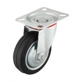 Roata carucior, pivotanta, diametru 75 mm, din cauciuc, cu rulment si placa 80x68 mm, 60 kg