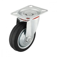 Roata carucior, pivotanta, diametru 75 mm, din cauciuc, cu rulment si placa 80x68 mm, 60 kg