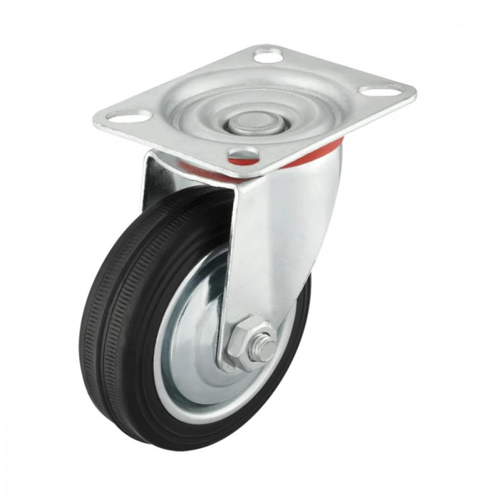 Roata carucior, pivotanta, diametru 125 mm, din cauciuc, cu rulment si placa 100x80 mm, 100 kg