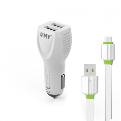 Incarcator Auto EMY MY-112 (14958) 2xUSB 2,4A Fast Charge+ Cablu USB Type-C Alb Blister foto