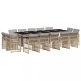 Set mobilier gradina cu perne, 15 piese, bej combinat poliratan