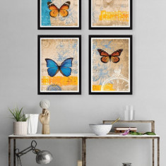 Set 4 tablouri decorative Butterfly-104, Tablo center, 34x44 cm, MDF, multicolor