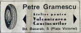 1931 Reclamă rom&acirc;nească Atelier Vulcanizare PETRE GRĂMESCU București interbelic Bd. Basarab Nr 5 Piata Victoriei cauciucuri auto masini mestesug