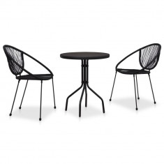 Set mobilier de bistro, 3 piese, negru, ratan PVC