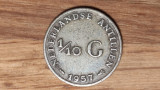 Antilele Olandeze - moneda de argint - 1/10 gulden 1957 - an rar greu de gasit, America Centrala si de Sud