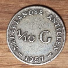 Antilele Olandeze - moneda de argint - 1/10 gulden 1957 - an rar greu de gasit