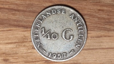 Antilele Olandeze - moneda de argint - 1/10 gulden 1957 - an rar greu de gasit foto