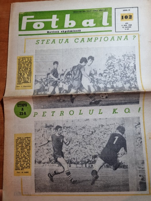 ziarul fotbal 9 mai 1968-articol echipa dinamo bucuresti