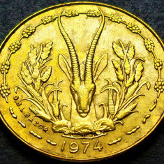 Moneda exotica 5 FRANCI - AFRICA de VEST, anul 1974 * cod 2334 = excelenta!