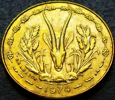 Moneda exotica 5 FRANCI - AFRICA de VEST, anul 1974 * cod 2334 = excelenta! foto