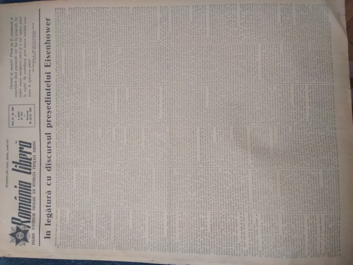 ZIAR ROMANIA LIBERA 26 APRILIE 1953 DISCURSUL PRESEDINTELUI EISENHOHOWER