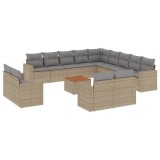 Set canapele de gradina, 14 piese, cu perne, bej, poliratan