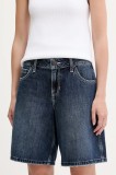 Hollister Co. pantaloni scurți jeans culoarea bleumarin, uni, high waist, KI349-5221