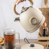 Ceainic, fierbator electric cu termometru, otel inoxidabil, crem cu lemne, 1,8 l, 1850-2200 W, Klausberg