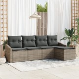 vidaXL Set de dining pentru grădină, 5 piese, perne gri din ratan sintetic