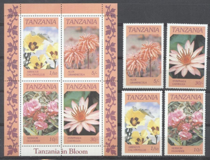 Tanzania 1986 Flowers, set+perf.sheet, MNH AJ.080