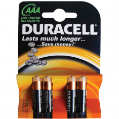 Baterii Duracell Basic, LR03, AAA, alcaline, 1.5 V, 4 bucati/set