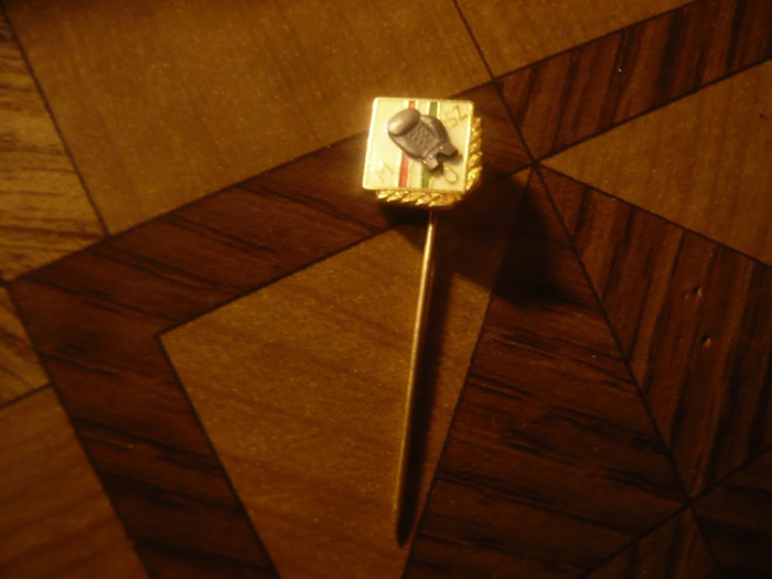Insigna veche Ungaria - Campionat BOX , L=1,2cm , metal si email