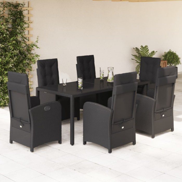 vidaXL Set mobilier de grădină cu perne, 7 piese, negru, poliratan 3212460