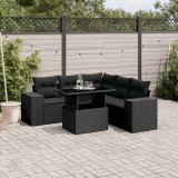 Cumpara ieftin Set mobilier de grădină cu perne, 6 piese, negru, poliratan
