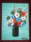 TABLOU PE PANZA CU SASIU NOU 30X40 CM VAS CU FLORI PRET DOAR 10 LEI