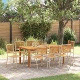 Set de masa pentru gradina 9 buc. Bej Lemn Solid de Acacia