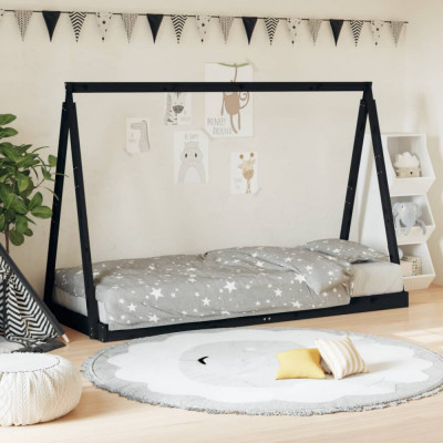 vidaXL Cadru de pat pentru copii, negru, 80x200 cm, lemn masiv de pin foto