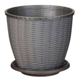 Set 11 Ghivece Ratan PVC Rotunde cu Farfurie CRL 6l Gri DNC32811