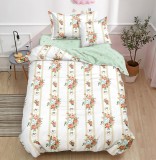 Cumpara ieftin Lenjerie De Pat Oslo Xc010, Bumbac, 4 Piese, Cu Elastic, Alb, Bej, Imprimeu