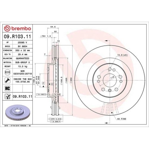 Set disc frana Mercedes Gl-Class (X164) 09.06-12.12, Clasa M (W164) 02.05-12.12, R-Class (W251 V251) 08.05-10.17, Fata, 350X32mm, ventilat, BREMBO