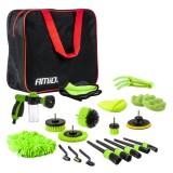 Set detailing auto pentru curatarea masinii 21 piese AMiO, cu pianator pentru furtun, perii, bureti, manusa si prosop microfibra