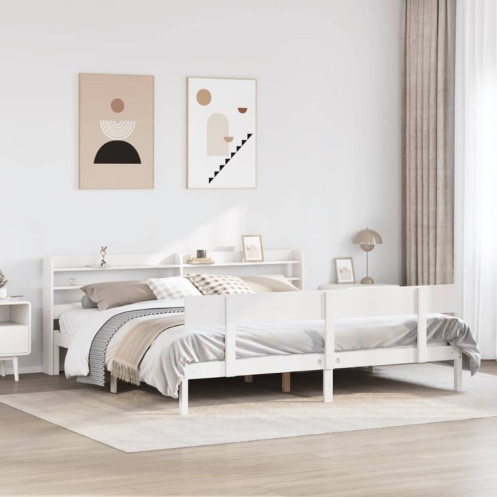 Gossi cadru de pat fara saltea, alb, 180x200 cm, lemn masiv pin